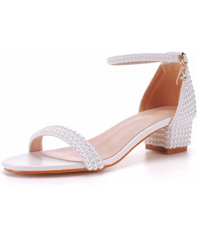 2.95'' Full Pearls Block Heels Sandals Peep Toe Rhinestone Women's Chunky Heel Pump Shoes For Bride Wedding Party Evening Dre...