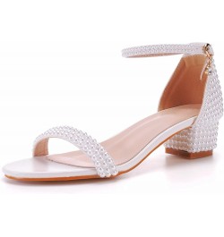 2.95'' Full Pearls Block Heels Sandals Peep Toe Rhinestone Women's Chunky Heel Pump Shoes For Bride Wedding Party Evening Dre...