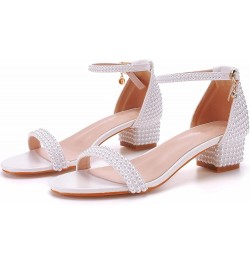 2.95'' Full Pearls Block Heels Sandals Peep Toe Rhinestone Women's Chunky Heel Pump Shoes For Bride Wedding Party Evening Dre...