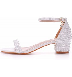 2.95'' Full Pearls Block Heels Sandals Peep Toe Rhinestone Women's Chunky Heel Pump Shoes For Bride Wedding Party Evening Dre...