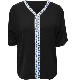 Women Casual Embroidery V Neck Half Sleeves Shirt Blouse Loose Tunic Top Black - 2024 Independence Day $10.43 Loafers & Slip-Ons