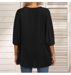 Women Casual Embroidery V Neck Half Sleeves Shirt Blouse Loose Tunic Top Black - 2024 Independence Day $10.43 Loafers & Slip-Ons