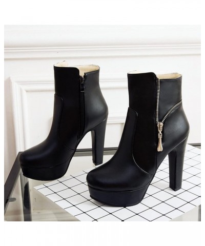 Women High Heel Ankle Boots Block Heel Dress Booties Zip Round Toe Elegant Booties With Platform, Size 3-13.5 Black-3 $38.10 ...