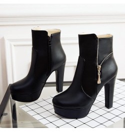 Women High Heel Ankle Boots Block Heel Dress Booties Zip Round Toe Elegant Booties With Platform, Size 3-13.5 Black-3 $38.10 ...