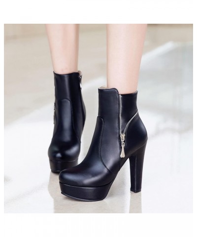 Women High Heel Ankle Boots Block Heel Dress Booties Zip Round Toe Elegant Booties With Platform, Size 3-13.5 Black-3 $38.10 ...