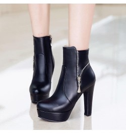 Women High Heel Ankle Boots Block Heel Dress Booties Zip Round Toe Elegant Booties With Platform, Size 3-13.5 Black-3 $38.10 ...