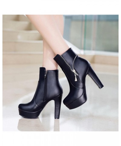 Women High Heel Ankle Boots Block Heel Dress Booties Zip Round Toe Elegant Booties With Platform, Size 3-13.5 Black-3 $38.10 ...