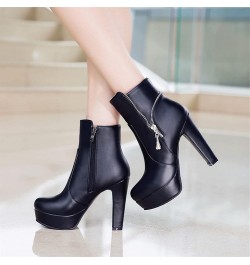 Women High Heel Ankle Boots Block Heel Dress Booties Zip Round Toe Elegant Booties With Platform, Size 3-13.5 Black-3 $38.10 ...