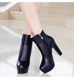 Women High Heel Ankle Boots Block Heel Dress Booties Zip Round Toe Elegant Booties With Platform, Size 3-13.5 Black-3 $38.10 ...