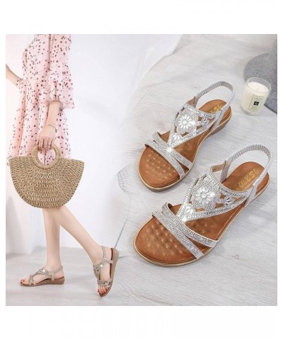 Fashion Flat Sandals, Ethnic Wind Rhinestone Sandals, Women's Outing and Travel Temperament Women's Shoes Yinse 41 $12.48 San...