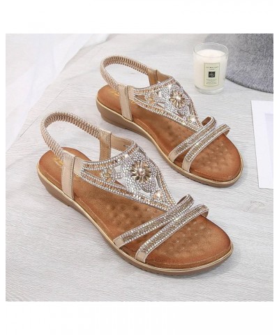 Fashion Flat Sandals, Ethnic Wind Rhinestone Sandals, Women's Outing and Travel Temperament Women's Shoes Yinse 41 $12.48 San...