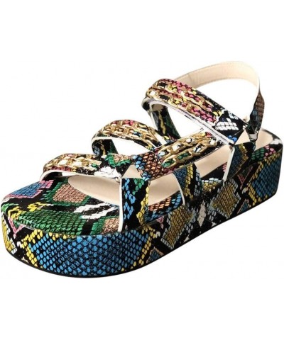 Sandals for Women Wedge,Fashion Summer Comfort Sandals Snakeskin Casual Daily Slip On Platform Sandals Flat Clip to Beach Sho...