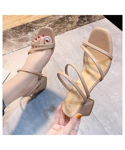 Women's Open Toe Lace up Sandal Square Head High Heeled Sandals Breathable Slip on Thick Heeled Thong Sandals Red 8.5 $13.56 ...