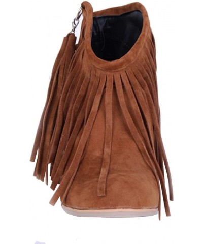 Womens Tassel Fringe Cowboy Boots Faux Suede Chunky High Heel Ankle Boots Brown $21.58 Boots