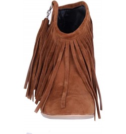 Womens Tassel Fringe Cowboy Boots Faux Suede Chunky High Heel Ankle Boots Brown $21.58 Boots