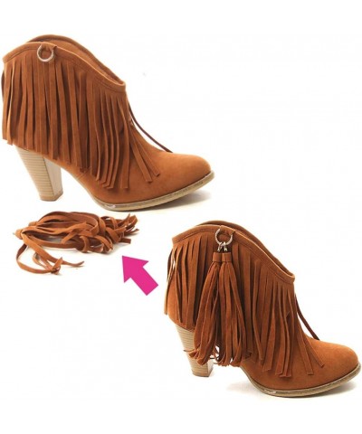 Womens Tassel Fringe Cowboy Boots Faux Suede Chunky High Heel Ankle Boots Brown $21.58 Boots