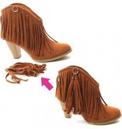 Womens Tassel Fringe Cowboy Boots Faux Suede Chunky High Heel Ankle Boots Brown $21.58 Boots