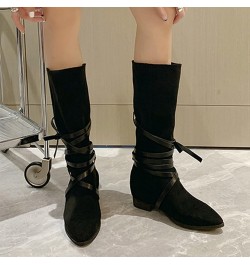 Boots for Women Cowboy Style Mid Calf Boots Waterproof Black Cowgirl Boots Motorcycle Riding Boots C-black $31.71 Boots