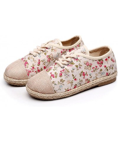 Girls Womens Linen Pastoral Preppy Style Floral Round Toe Canvas Sneakers Shoes Red $13.23 Athletic Shoes