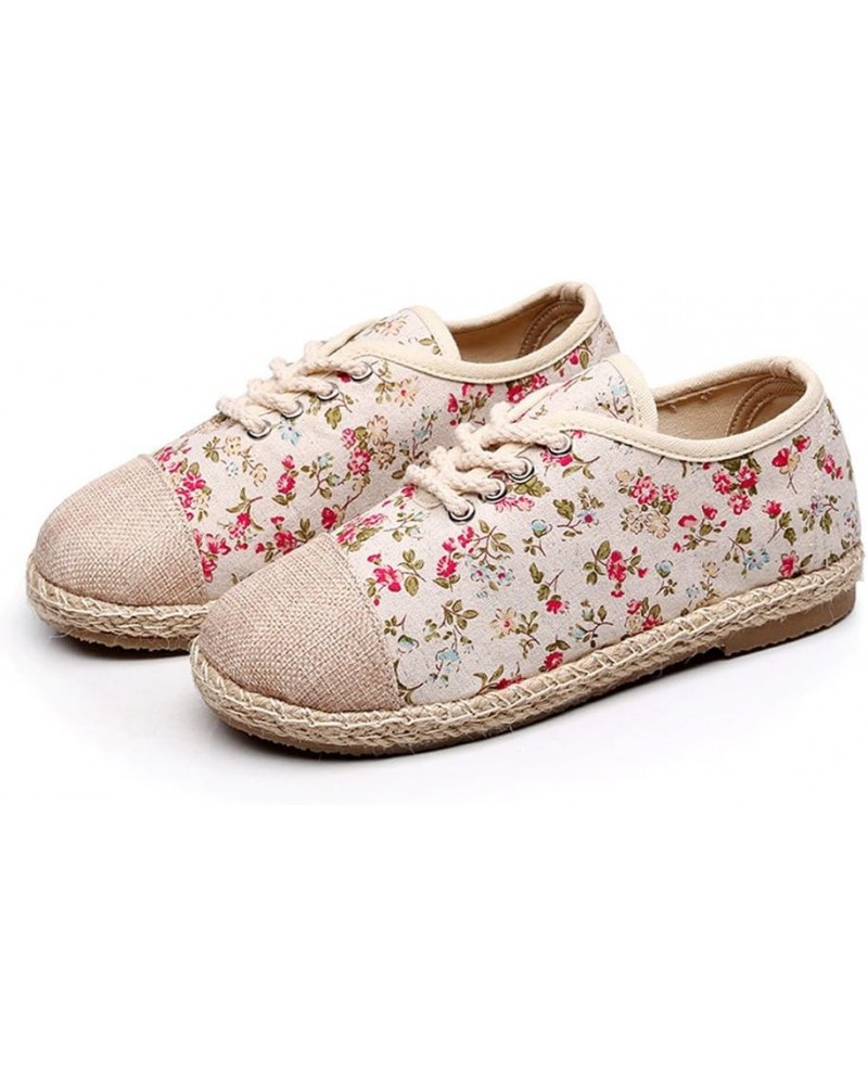 Girls Womens Linen Pastoral Preppy Style Floral Round Toe Canvas Sneakers Shoes Red $13.23 Athletic Shoes