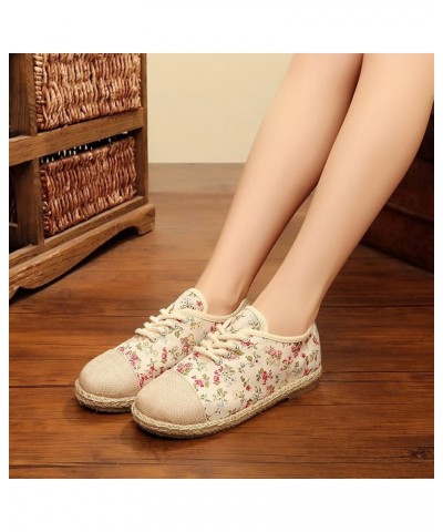 Girls Womens Linen Pastoral Preppy Style Floral Round Toe Canvas Sneakers Shoes Red $13.23 Athletic Shoes