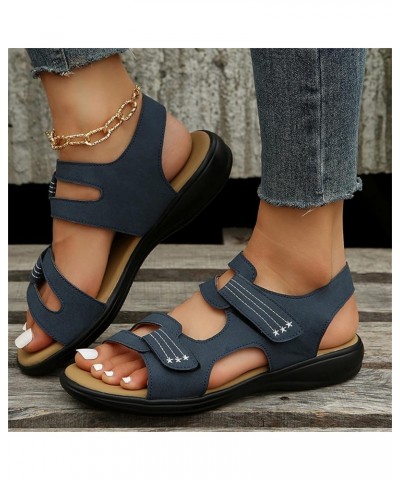 Sport Sandals For Women Women Flats Shoes Dressy Toddler Sandals Black Wedges For Women Flats For Women Sandals Comfor 8-blue...