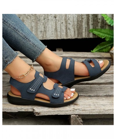 Sport Sandals For Women Women Flats Shoes Dressy Toddler Sandals Black Wedges For Women Flats For Women Sandals Comfor 8-blue...