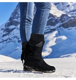 Boots for Women Fashion Dressy, Snow Boots for Women Fur Lined Round Toe Boots Square Heel Outdoor Mid Calf Boots Black $17.2...