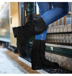 Boots for Women Fashion Dressy, Snow Boots for Women Fur Lined Round Toe Boots Square Heel Outdoor Mid Calf Boots Black $17.2...