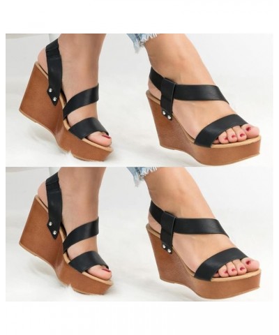 Wedge Sandals for Women Dressy Summer Leather Ankle Straps Slip-on Open Toe Beach Fashion Sandals Women's Casual Comfortable ...