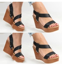 Wedge Sandals for Women Dressy Summer Leather Ankle Straps Slip-on Open Toe Beach Fashion Sandals Women's Casual Comfortable ...