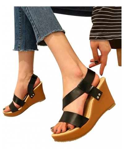 Wedge Sandals for Women Dressy Summer Leather Ankle Straps Slip-on Open Toe Beach Fashion Sandals Women's Casual Comfortable ...