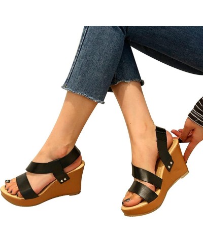 Wedge Sandals for Women Dressy Summer Leather Ankle Straps Slip-on Open Toe Beach Fashion Sandals Women's Casual Comfortable ...