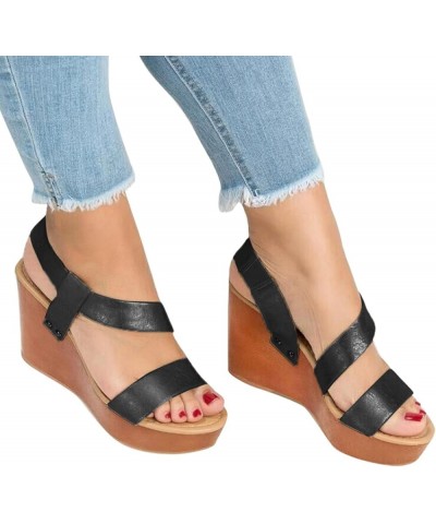 Wedge Sandals for Women Dressy Summer Leather Ankle Straps Slip-on Open Toe Beach Fashion Sandals Women's Casual Comfortable ...