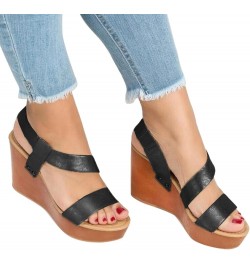 Wedge Sandals for Women Dressy Summer Leather Ankle Straps Slip-on Open Toe Beach Fashion Sandals Women's Casual Comfortable ...