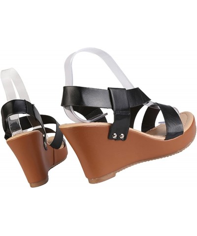 Wedge Sandals for Women Dressy Summer Leather Ankle Straps Slip-on Open Toe Beach Fashion Sandals Women's Casual Comfortable ...