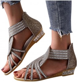 Sandals for Women Dressy Summer Casual Wedge Sandals Rhinestones Zipper Sandals Open Toe Sandals Gold $15.29 Outdoor Shoes