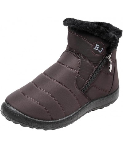 Winter Boots For Women Slip On Shoes Outdoor Fur Lined Lining Warm Snow Boots Comfortable Waterproof Ankle Booties Coffee $15...