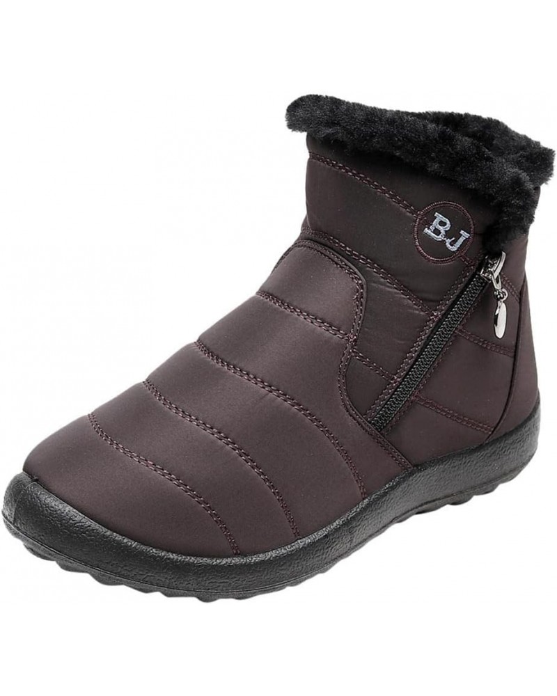 Winter Boots For Women Slip On Shoes Outdoor Fur Lined Lining Warm Snow Boots Comfortable Waterproof Ankle Booties Coffee $15...