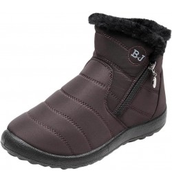 Winter Boots For Women Slip On Shoes Outdoor Fur Lined Lining Warm Snow Boots Comfortable Waterproof Ankle Booties Coffee $15...