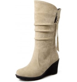 Casual Women Mid-Calf Wedge Boots Beige $21.29 Boots