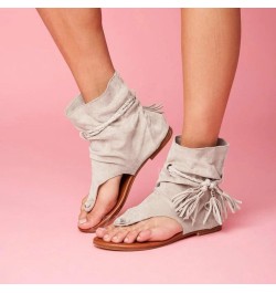 Flat Sandals for Women Dressy Summer Sandals Women Flat Retro Tassel Gladiator Sandals Boho Clip-Toe T-Strap Sandals White $1...