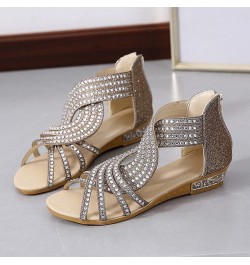 Sandals for Women Dressy Summer Casual Wedge Sandals Rhinestones Zipper Sandals Open Toe Sandals Gold $15.29 Outdoor Shoes