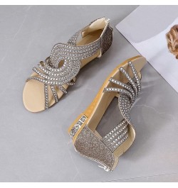 Sandals for Women Dressy Summer Casual Wedge Sandals Rhinestones Zipper Sandals Open Toe Sandals Gold $15.29 Outdoor Shoes