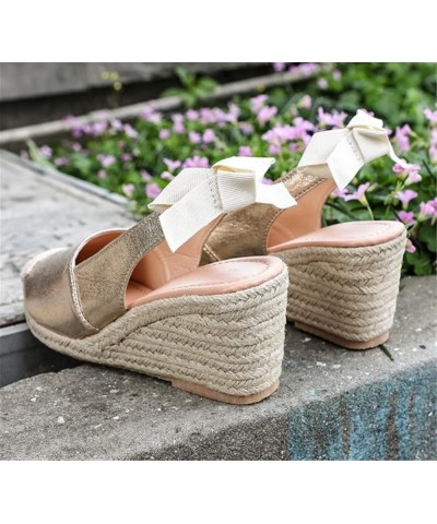 Fashion Sandals 2021 Summer Wedge Sandals Female Bow Snake Pattern Baotou High-Heeled Sandals 8cm Female Gold 6.5 Gold $28.38...