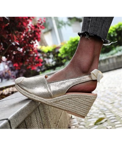 Fashion Sandals 2021 Summer Wedge Sandals Female Bow Snake Pattern Baotou High-Heeled Sandals 8cm Female Gold 6.5 Gold $28.38...