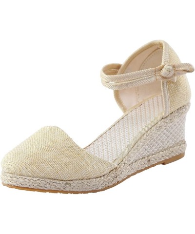 Women Platform Sandals Women Wedges Size 12 Women Platform Beach Sandals For Woman Low Heeled Black Sandals For Women Beige-j...