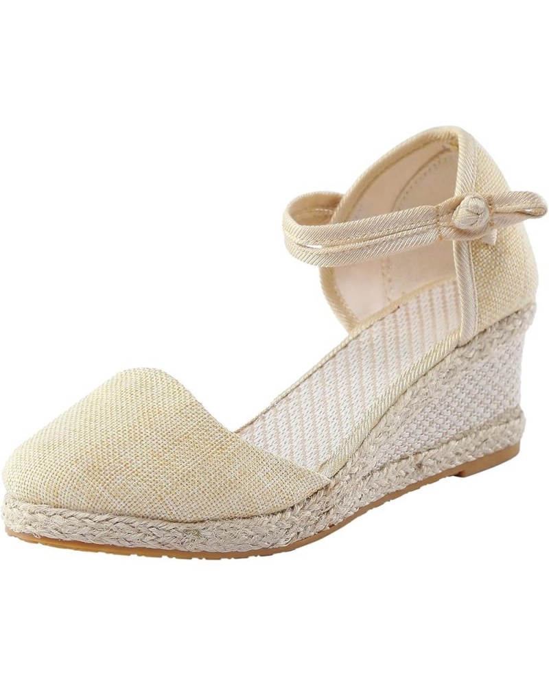 Women Platform Sandals Women Wedges Size 12 Women Platform Beach Sandals For Woman Low Heeled Black Sandals For Women Beige-j...