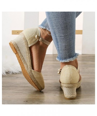 Women Platform Sandals Women Wedges Size 12 Women Platform Beach Sandals For Woman Low Heeled Black Sandals For Women Beige-j...