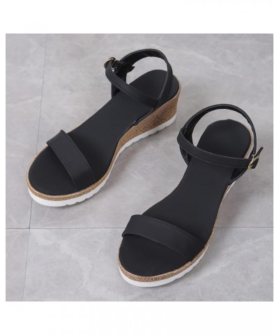 Women's Casual Side Hollow Belt Buckle Slope Bottom Roman Shoes Summer Fashion Ladies Thong Sandals for Women with Black $14....